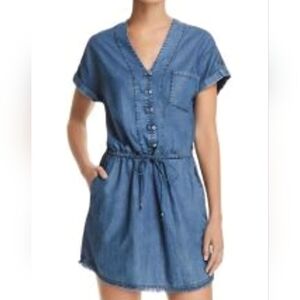 PAIGE Size SMALL Chambray Denim Lightweight Cinched Tie Waist Cotton Dress